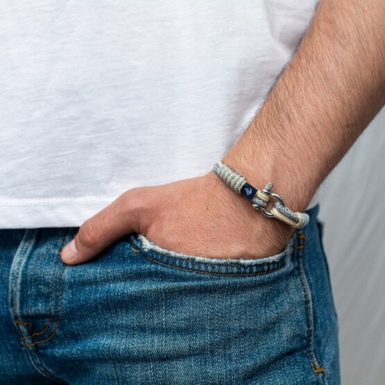 Серый-бежевый тонкий браслет для мужчин и женщин — № 804 фото 4