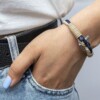 Бежево-синий тонкий браслет для мужчин и женщин — № 863