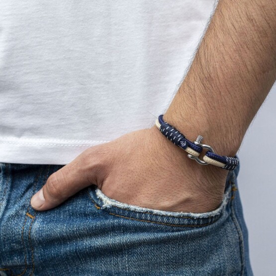Морской бежево-синий тонкий браслет для мужчин и женщин — № 865