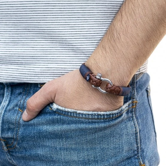 Коричневый кожаный браслет мужской  — № 10018