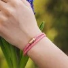 Двойной кожаный браслет для женщин розового цвета с магнитом № 10040 фото 7