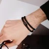 Мужской чёрный кожаный браслет с магнитной застёжкой № 10049