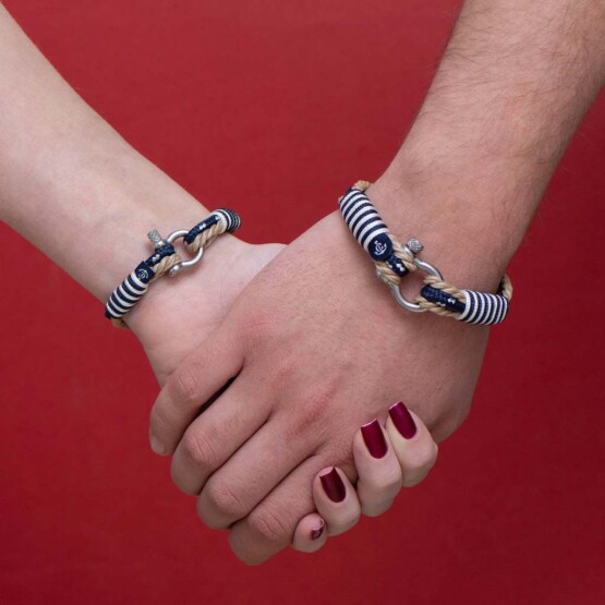 Парные браслеты для влюблённых бежево-синего цвета — № 951 фото 2