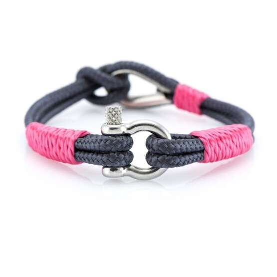 Женский Тёмно-Серый браслет с розовыми нитями морской тематики — THIMBLE 729 SLIM