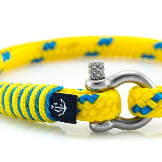 Тонкий жёлтый браслет с синим акцентом для женщин — № 878 фото 2