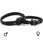 Парные браслеты из кожи чёрного цвета № 975