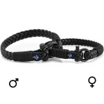 Парные браслеты из кожи чёрного цвета № 975