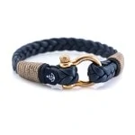 Мужской синий кожаный браслет с золотистым замком — № 10080 Фото 1