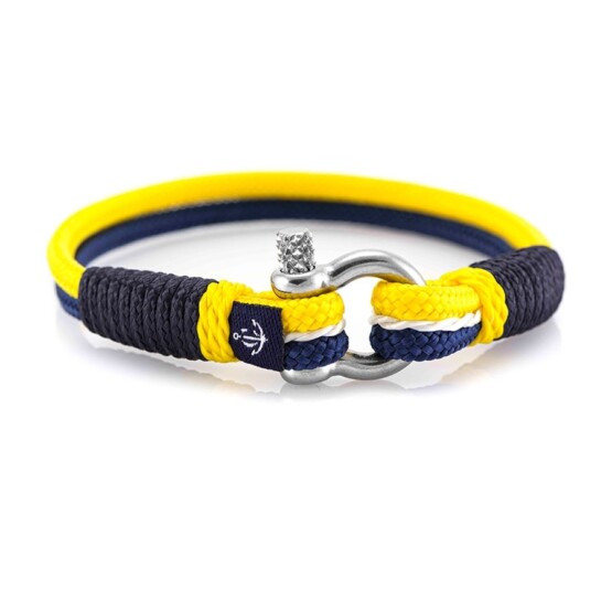 Жёлто-синий тонкий браслет с белой нитью для женщин — № 889
