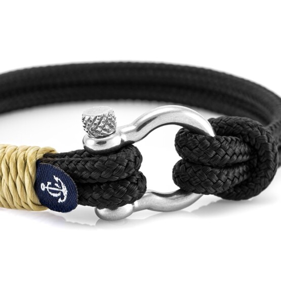 Чёрный браслет с кремовыми нитями с узлом — № 5127