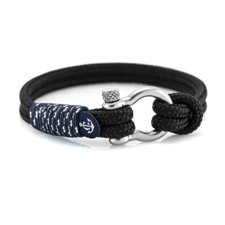 Чёрный браслет с узлом и синей нитью для мужчин — № 5133