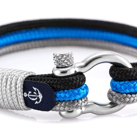 Синий браслет с серебристыми нитями и узлом — № 5125 (Копировать)